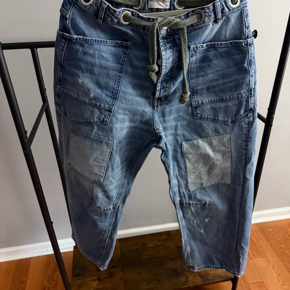 Free People Patchwork Barrel Crop Jeans - 31W